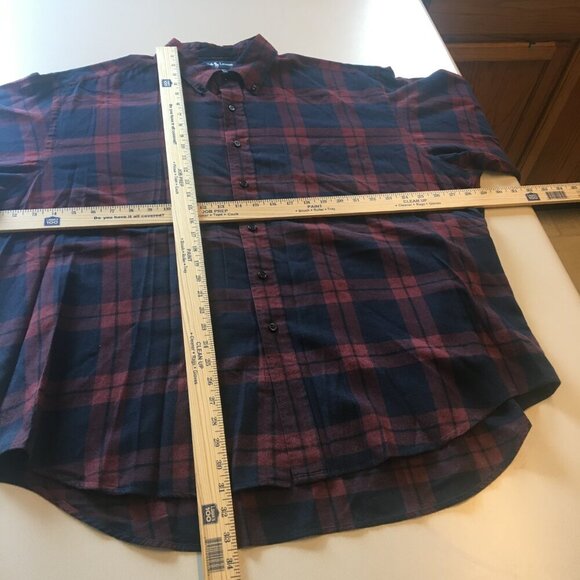 Ralph Lauren Big Shirt Button Down Mens XL Burgundy Navy Tartan Plaid Navy Pony - Picture 4 of 7